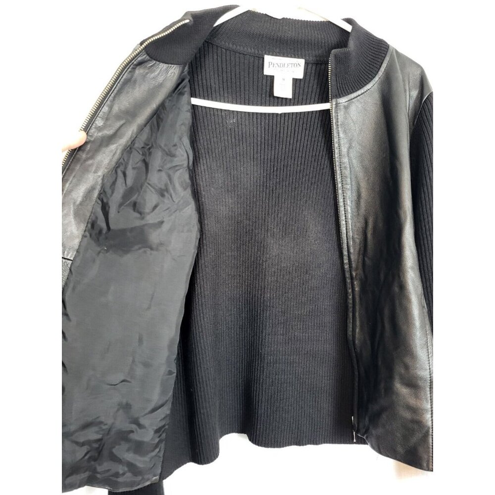Pendleton Jacket Womens Petite M Blk Leather Wool… - image 3